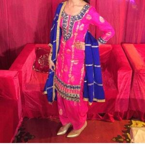 Rani pink suit with royal blue dupatta